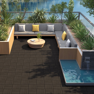 Yaheetech Interlocking Wood Flooring Tiles For Patio Deck PoolsidePack Of 27Black from B&Q