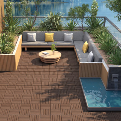 Yaheetech Interlocking Wood Flooring Tiles For Patio Deck PoolsidePack Of 27Brown from B&Q