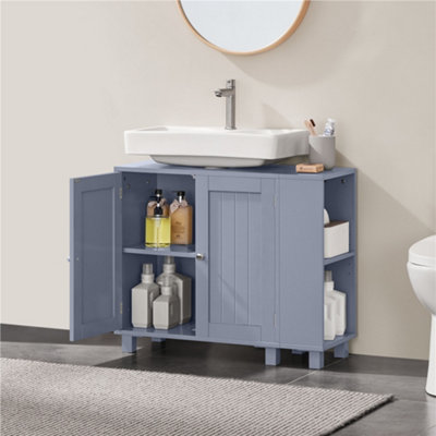 Yaheetech Grey Pedestal Modern Under Sink Storage Cabinet With 2 Doors And Adjustable Shelves from B&Q