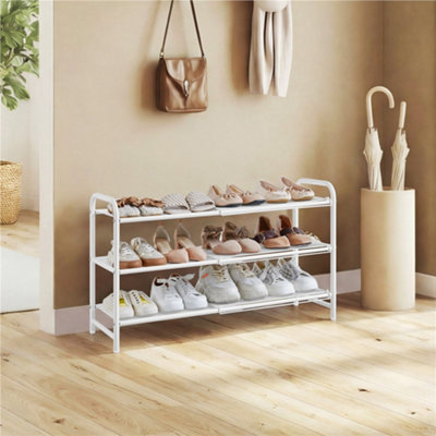 Yaheetech White 3-Tier Freestanding Expandable Iron Mesh Wire Shoe Rack For Entryway Hallway from B&Q