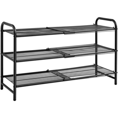 Yaheetech Black 3-Tier Freestanding Expandable Iron Mesh Wire Shoe Rack For Entryway Hallway from B&Q