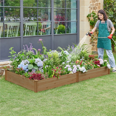Yaheetech Dark Brown Stackable Wooden Raised Garden Bed For Vegetable And Flower Planting from B&Q