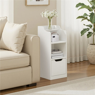 Yaheetech White Narrow Slim End Table With Drawer And 2 Open Compartments from B&Q