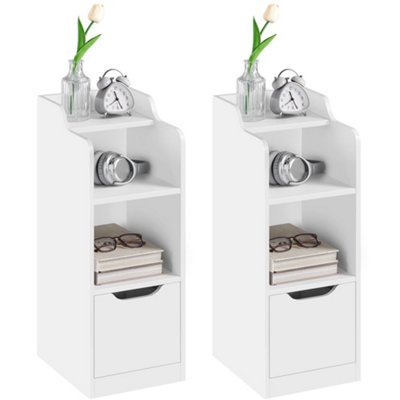 Yaheetech White Set Of 2 Wooden Narrow End Tables With Drawer2 Open Compartments from B&Q