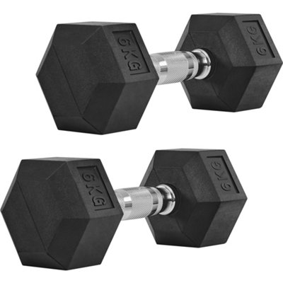 Yaheetech Black 6 Kg Hex Anti-Roll Rubber Encased Dumbbell Set For Home Strength Training from B&Q
