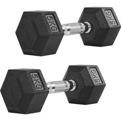 Yaheetech Black 5 Kg Hex Anti-Roll Rubber Encased Dumbbell Set For Home Strength Training from B&Q