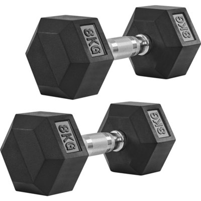 Yaheetech Black 8 Kg Hex Anti-Roll Rubber Encased Dumbbell Set For Home Strength Training from B&Q