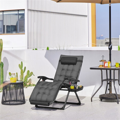 Yaheetech Xl Folding Zero Gravity Recliner With Padded Cushion Outdoor Sun Reclining Loungers Adjustable ChairsDark Grey from B&Q