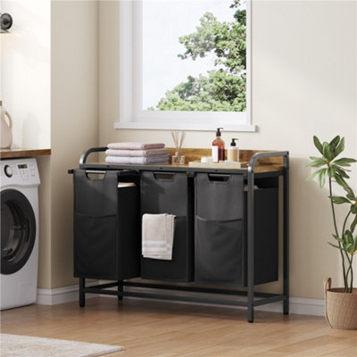 Yaheetech 3-Compartment Laundry Hamper With Wooden Top ShelfBlack/rustic Brown