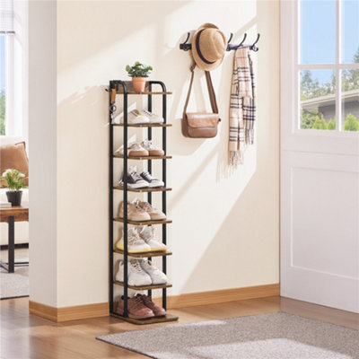 Yaheetech 8-Tier Rustic Shoe Rack Slim Shoe Organizer For Corner Entryway ClosetRustic Brown from B&Q