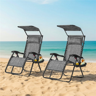 Yaheetech Zero Gravity Folding Patio Recliner Chairs With Sunshade And TraySet Of 2Grey from B&Q