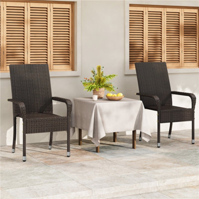 Yaheetech Stackable Outdoor Pe Rattan Chairs With High Backrest And ArmrestsSet Of 2Brown from B&Q