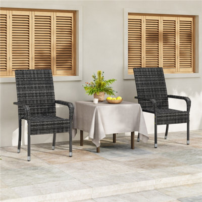 Yaheetech Stackable Outdoor Pe Rattan Chairs With High Backrest And ArmrestsSet Of 2Grey from B&Q