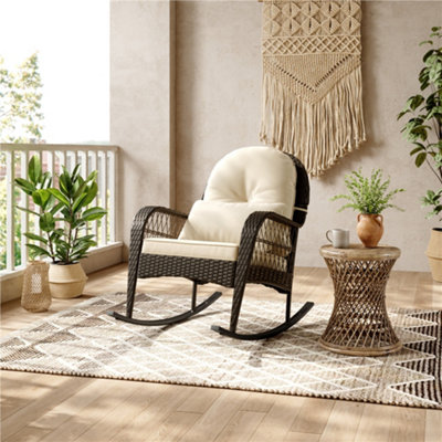 Yaheetech Outdoor Pe Rattan Rocking Chair With Thick Cushions And PillowBrown/beige from B&Q
