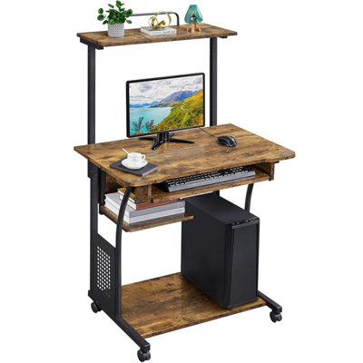Yaheetech 3 Tier Computer Desk With Printer Shelf And Keyboard TrayHome Office Workstation Rolling Study Pc Laptop Table For from B&Q