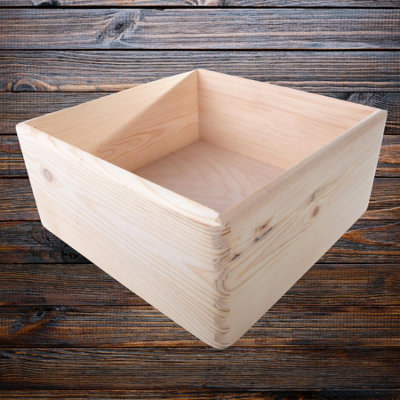 Woodeedoo Large Wooden Storage Crate Box 30X30X13Cm Open Square Bin Basket Desk Tidy Kitchen Organiser Natural Wood Container from B&Q