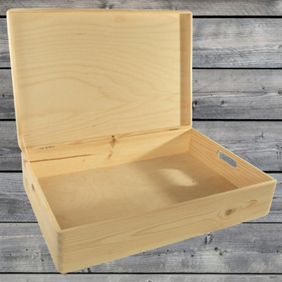 WooDeeDoo Extra Large Under Bed Wooden Storage Box With Lid and Handles – 60 x 40 x 14 cm Shallow Pine Chest for Toys Craft Supplies Bedroom Organisation – Unfinished Decorative 25L Container - Image 4