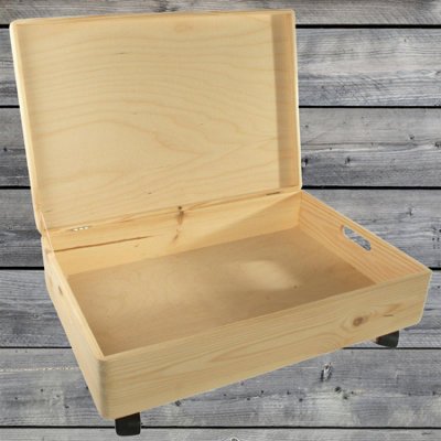 B&Q -  Extra Large Shallow Wooden Storage Chest With Lid Handles Wheels For Toys Crafts Bedroom Organisation 60 X 40 X 19 Cm - Image 5