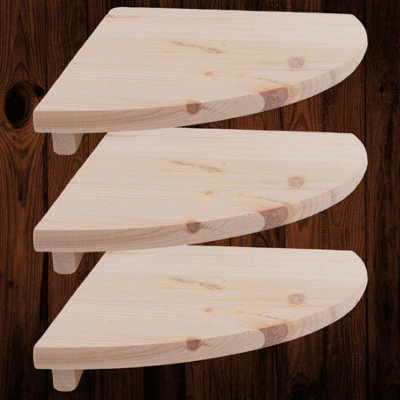 Woodeedoo Rustic Pine Corner Shelf Pack Of 3 With Wall Brackets Natural Floating Storage Boards 30 X 30 X 1.4 Cm from B&Q
