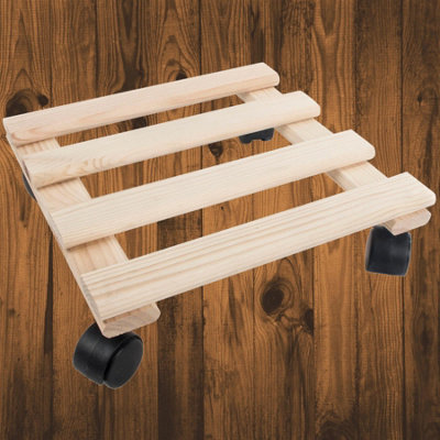 Woodeedoo Decorative Unfinished Wooden Plant Pot Trolley Indoor Planter Stand Caddy To Decorate With Wheels 30X30X7Cm from B&Q