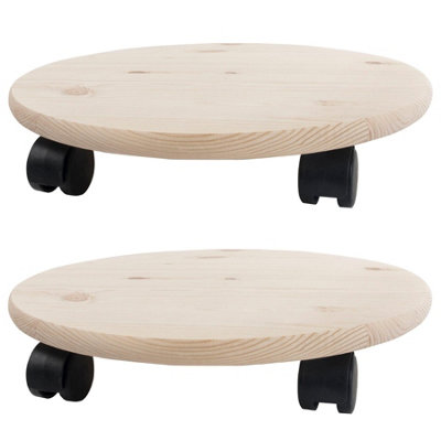 Woodeedoo Set Of 2 Round Wooden Plant Pot Trolleys With Wheels Smooth Solid Top Decorative Unfinished To Paint Stain 35X35X7Cm from B&Q