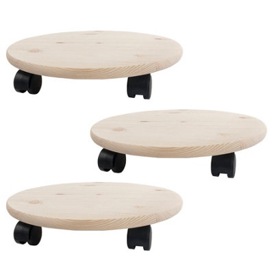 Woodeedoo Set Of 3 Round Wooden Plant Pot Trolleys With Wheels Smooth Solid Top Decorative Unfinished To Paint Stain 35X35X7Cm from B&Q
