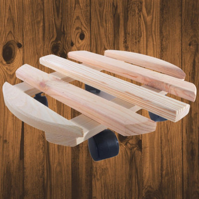 Woodeedoo Round Wooden Plant Pot Trolley With Wheels Slatted Indoor Planter Mover Unfinished To Decorate 34.5X34.5X8.5Cm from B&Q