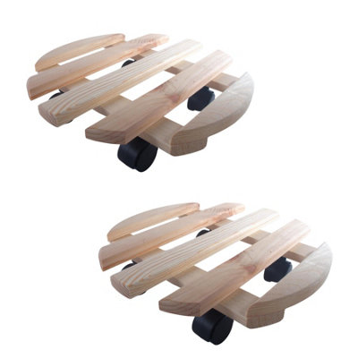 Woodeedoo Set Of 2 Round Wooden Plant Pot Trolleys Decorative Slatted Unfinished Indoor Or Outdoor With Wheels 34.5X34.5X8.5Cm from B&Q