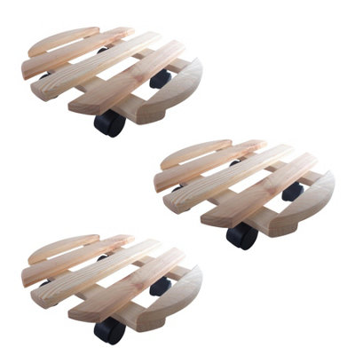 Woodeedoo Set Of 3 Round Wooden Plant Pot Trolleys With Wheels Slatted Decorative Unfinished Pine Wood 34.5X34.5X8.5Cm from B&Q