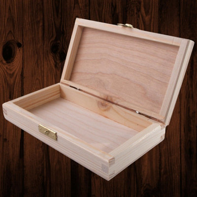 Woodeedoo Small Shallow Unfinished Wooden Keepsake Storage Box With Lid And Clasp For Jewellery Or Memory Items 17.5 X 10 X 3.5 Cm from B&Q