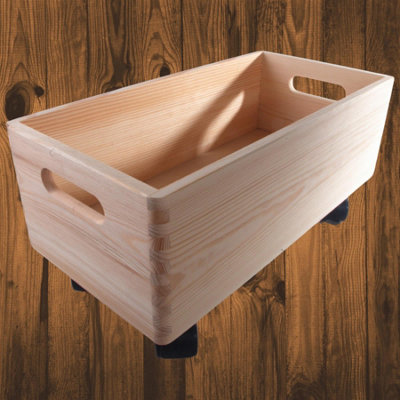 Woodeedoo Oblong Wooden Underbed Storage Box On Wheels Plain Pine Chest Diy Open Top Crate With Handles Home Organiser 40X20x19 Cm 40Cm