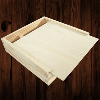 Woodeedoo Wooden Square Storage Box With Sliding Lid Unfinished Pine Two Compartments Case Trinkets Photos Keepsakes 18X18X5Cm from B&Q
