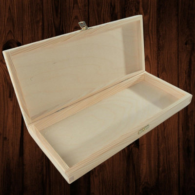 Woodeedoo Shallow Slim Wooden Storage Box With Lid And Clasp For Brushes Pencils Crayons Keepsakes Craft Supplies 34 X 15 X 4 Cm from B&Q