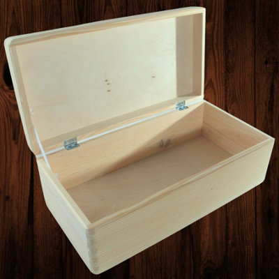 Woodeedoo Long Wooden Storage Box With Hinged Lid Keepsake Memory Chest Craft Gift Decoration Unpainted Organiser 40 X 20 X 14 Cm from B&Q