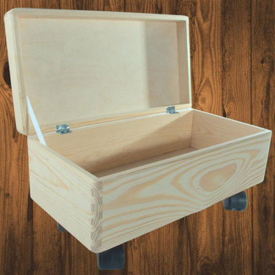 Woodeedoo Wheeled Wooden Storage Box With Hinged Lid Keepsake Memory Crate Diy Gift Organiser Unpainted Pine 40 X 20 X 19 Cm from B&Q