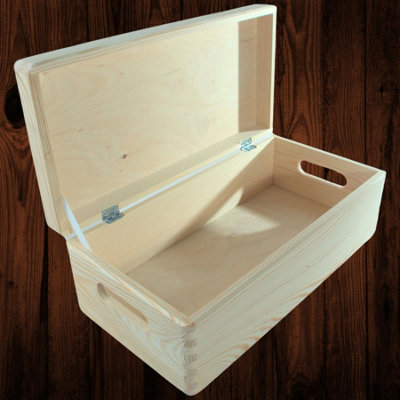 Narrow Wooden Storage Box with Lid & Handles Plain Pine Organiser 40x20x14 cm - Image 3