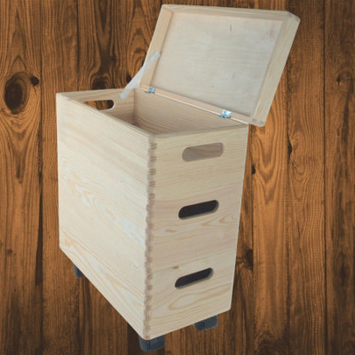 Woodeedoo 3 Tier Wooden Crate Storage Lid Wheels And Cut Out Handles Slim Stackable Tower For Craft Utility Kitchen 40X20X45 Cm from B&Q