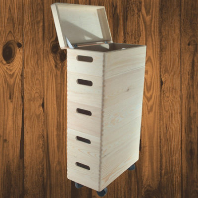 Woodeedoo 5 Tier Pine Crate Storage Tower With Lid Wheels And Handles Tall Rolling Unit For Workshop Craft Utility 40 X 20 X 71 Cm from B&Q