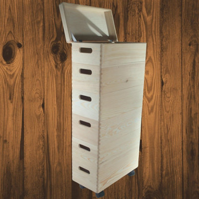 Woodeedoo 6 Tier Wooden Crate Tower With Lid Wheels Handles Slim Pine Storage Stack Bathroom Utility Workshop 40 X 20 X 84 Cm from B&Q