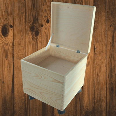 Woodeedoo 2 Tier Square Wooden Storage Unit With Lid And Wheels Stylish Pine Crate Stack For Home Bedroom Living Room 30X30X32 Cm from B&Q