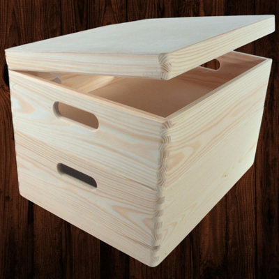 Woodeedoo 2 Tier Large Wooden Storage Box Set With Lid And Handles Stackable Shallow Crates For Shelf Or Desk Use 40X30X27.5 Cm from B&Q