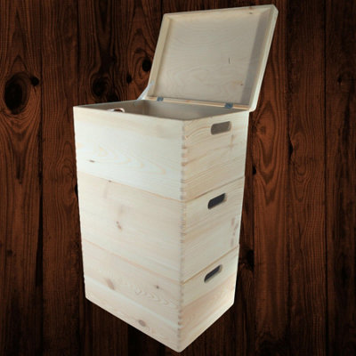 Woodeedoo 3 Tier Wooden Storage Box Set Lid Handles Large Deep Stackable Crates Utility Floor Organiser Tower 40 X 30 X 67 Cm from B&Q