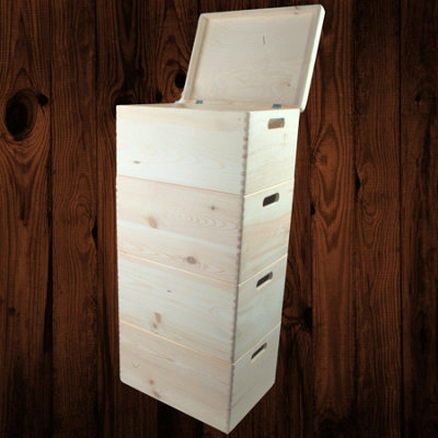 Woodeedoo 4 Tier Wooden Storage Box Set Lid Handles Large Deep Stackable Crates Home Utility Floor Tower Unit 40 X 30 X 89 Cm from B&Q
