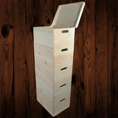 Woodeedoo 5 Tier Wooden Box Tower Lid Handles Large Deep Stackable Pine Crates Utility Garage Workshop Storage Column 40X30X111 Cm from B&Q