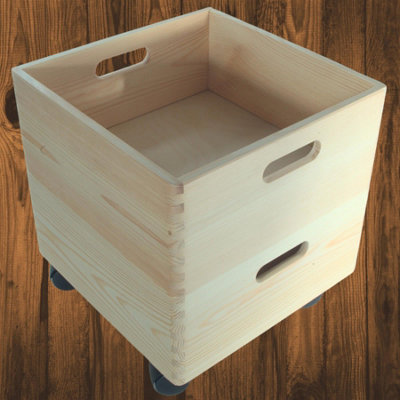 Woodeedoo 2 Tier Square Wooden Crate Storage Box Set With Wheels Stackable Pine Unit For Home Utility Craft 30 X 30 X 31.5 Cm from B&Q