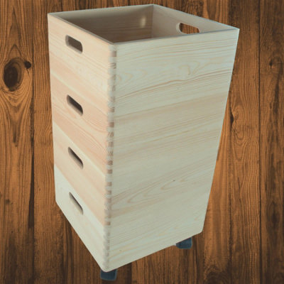 Woodeedoo 4 Tier Square Wooden Storage Box Set With Wheels Stackable Pine Crates For Home Office Utility 30 X 30 X 57.5 Cm from B&Q