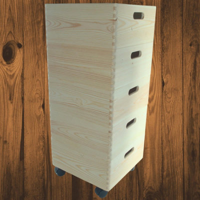 Woodeedoo 5 Tier Square Wooden Storage Box Set With Wheels Stackable Pine Crates For Home Office Utility 30 X 30 X 70.5 Cm from B&Q