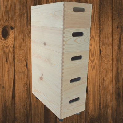 Woodeedoo 5 Tier Narrow Wooden Crate Tower On Wheels Stackable Storage Boxes Bathroom Kitchen Organisation 40 X 20 X 70.5 Cm from B&Q