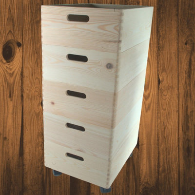Woodeedoo 5 Tier Shallow Wooden Storage Box Tower On Wheels Stackable Wide Pine Crates For Hallway Pantry Use 40 X 30 X 70.5 Cm from B&Q