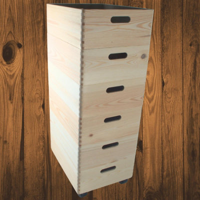 Woodeedoo 6 Tier Shallow Wooden Storage Box Tower On Wheels Stackable Wide Pine Crates For Home Office Kitchen 40 X 30 X 83.5 Cm from B&Q